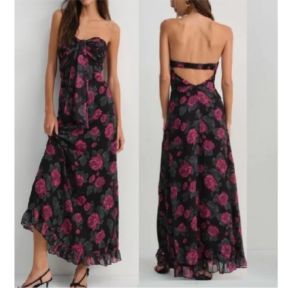For Love And Lemons Black and Pink Backless Dress